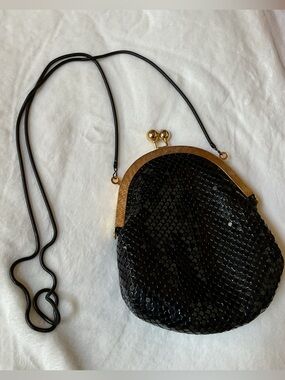 Black Sequin Evening Clutch with Gold Frame
